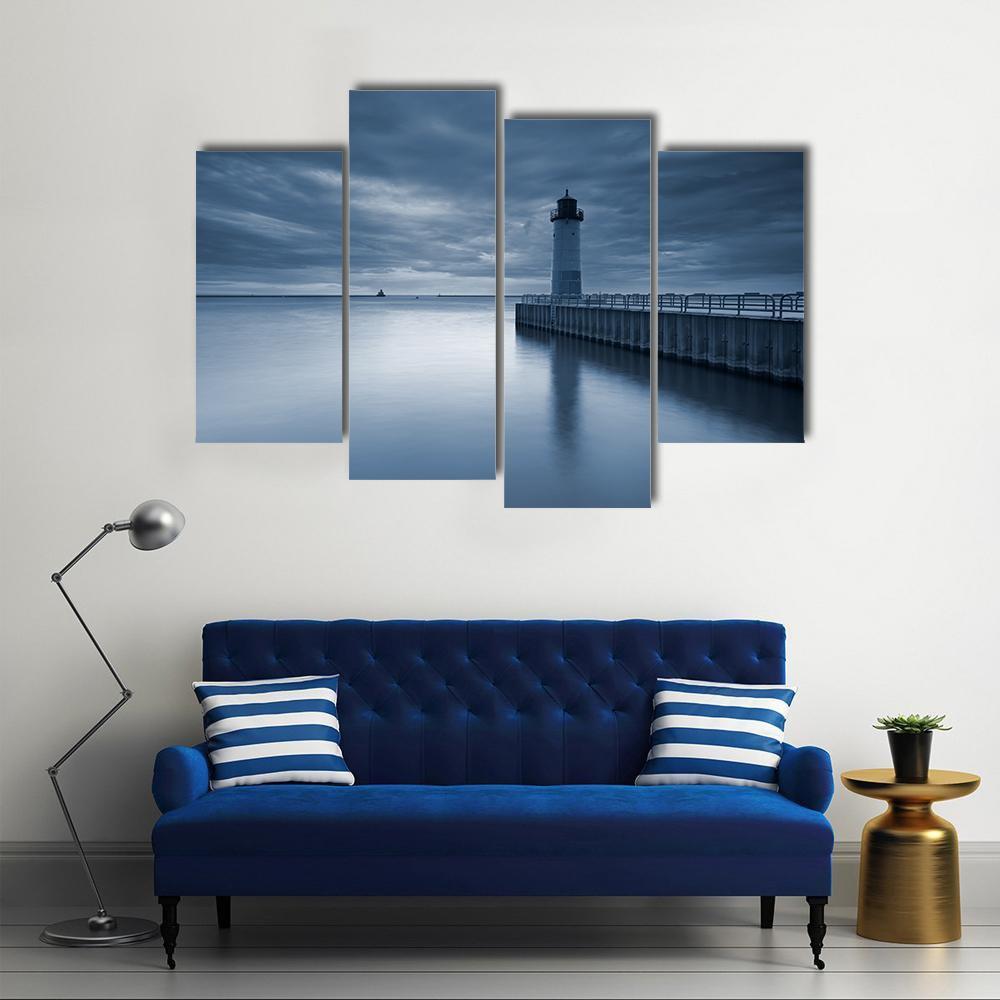 Milwaukee Lighthouse At Sunset Canvas Wall Art-4 Pop-Gallery Wrap-50" x 32"-Tiaracle
