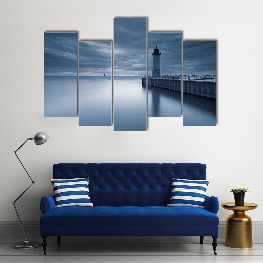 Milwaukee Lighthouse At Sunset Canvas Wall Art-5 Pop-Gallery Wrap-47" x 32"-Tiaracle