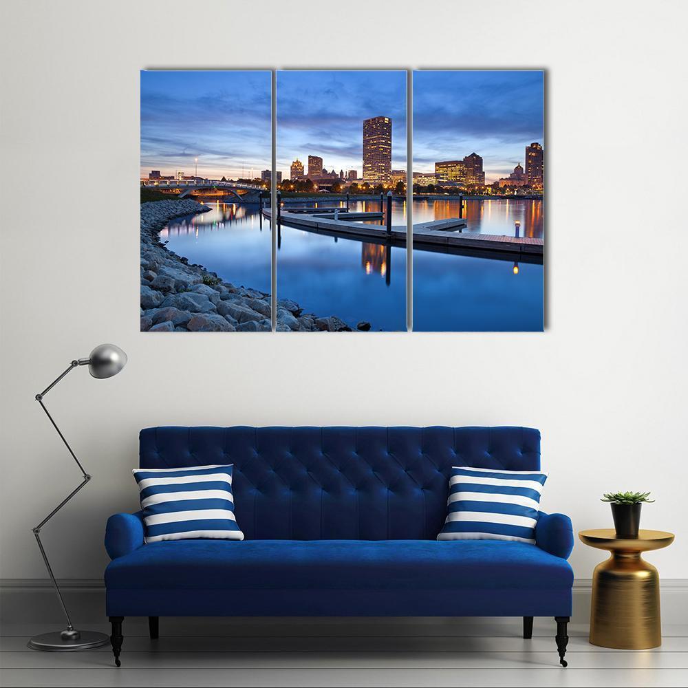 Milwaukee Skyline &amp; City Canvas Wall Art-3 Horizontal-Gallery Wrap-37" x 24"-Tiaracle