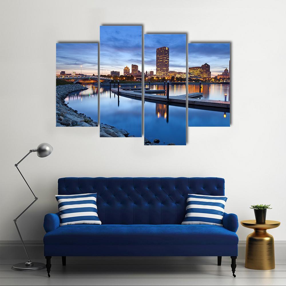 Milwaukee Skyline &amp; City Canvas Wall Art-4 Pop-Gallery Wrap-50" x 32"-Tiaracle
