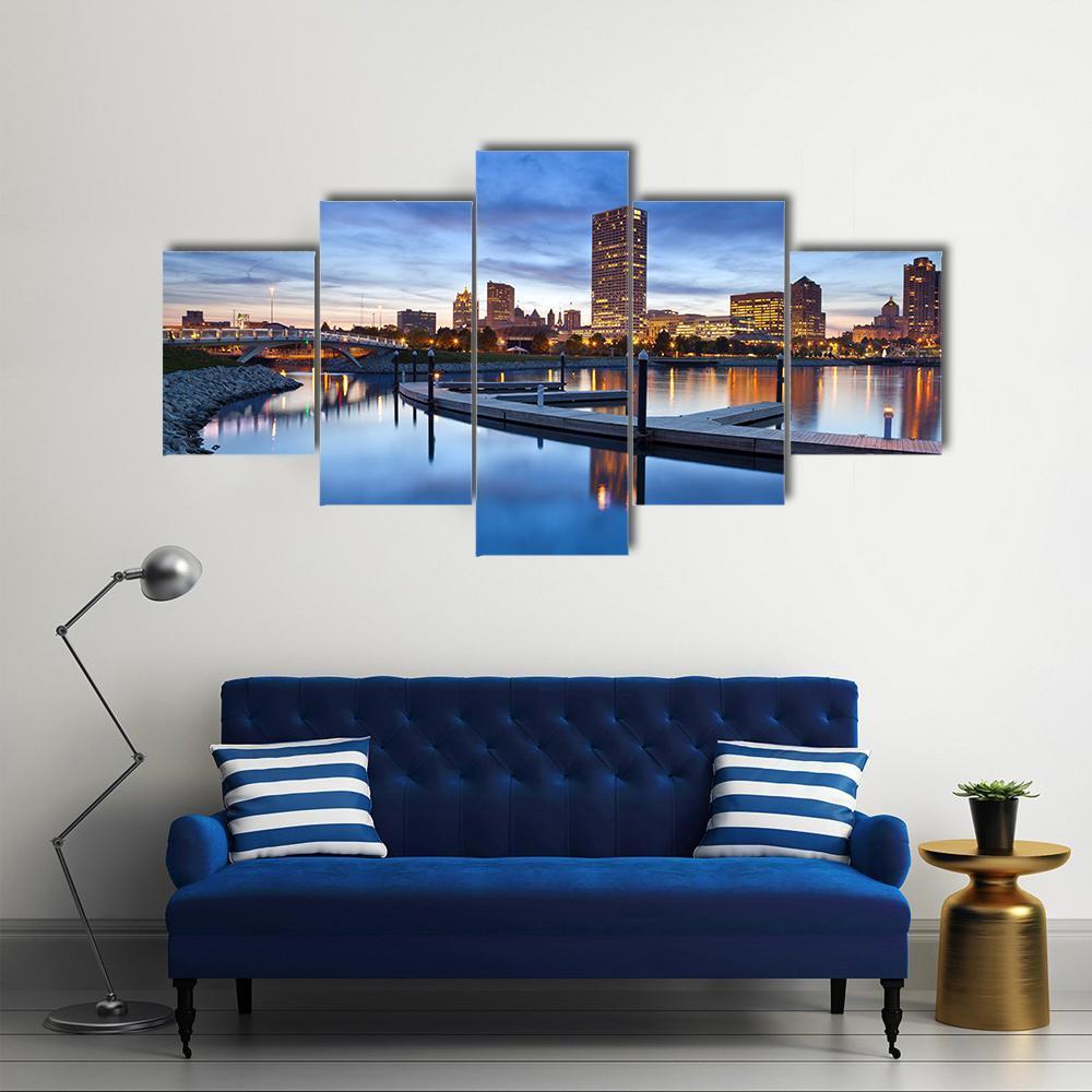 Milwaukee Skyline & City Canvas Wall Art-5 Star-Gallery Wrap-62" x 32"-Tiaracle