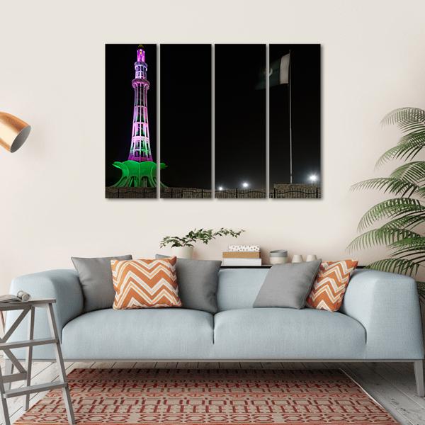 Minar-E-Pakistan At Night Canvas Wall Art-4 Horizontal-Gallery Wrap-34" x 24"-Tiaracle