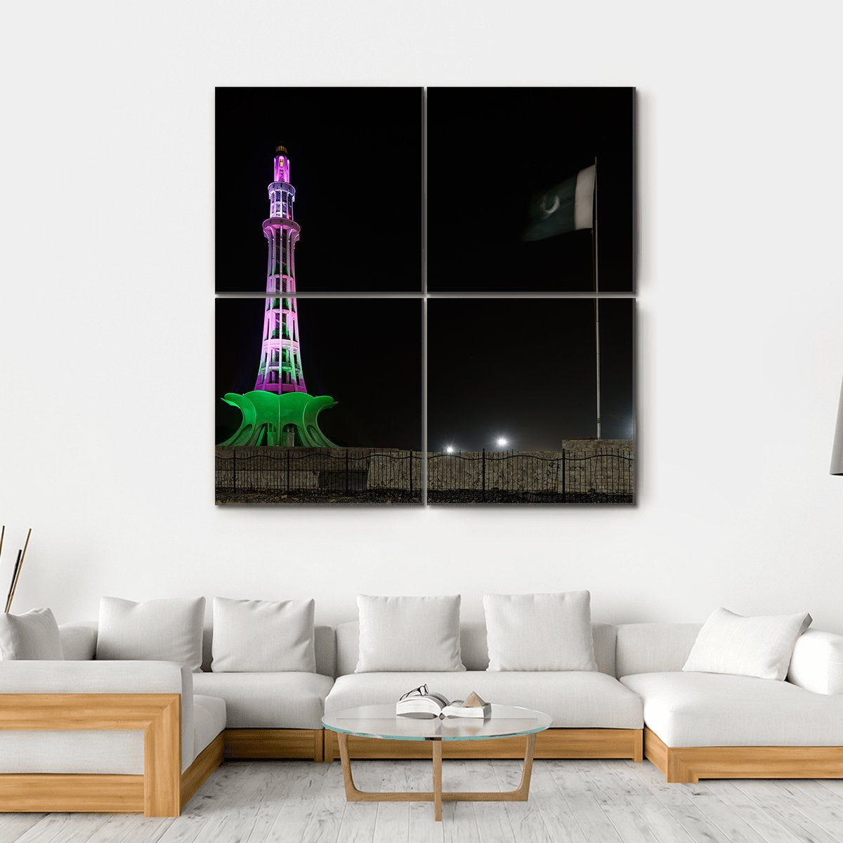 Minar-E-Pakistan At Night Canvas Wall Art-4 Square-Gallery Wrap-17" x 17"-Tiaracle