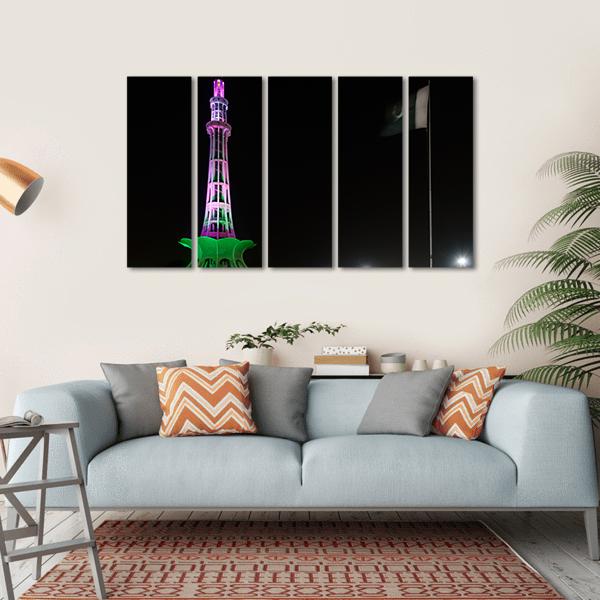 Minar-E-Pakistan At Night Canvas Wall Art-5 Horizontal-Gallery Wrap-22" x 12"-Tiaracle