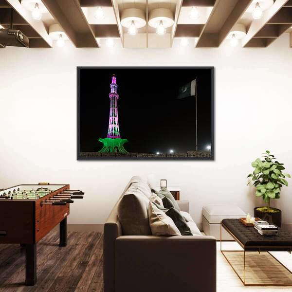 Minar-E-Pakistan At Night Canvas Wall Art-5 Horizontal-Gallery Wrap-22" x 12"-Tiaracle