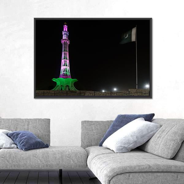 Minar-E-Pakistan At Night Canvas Wall Art-5 Horizontal-Gallery Wrap-22" x 12"-Tiaracle