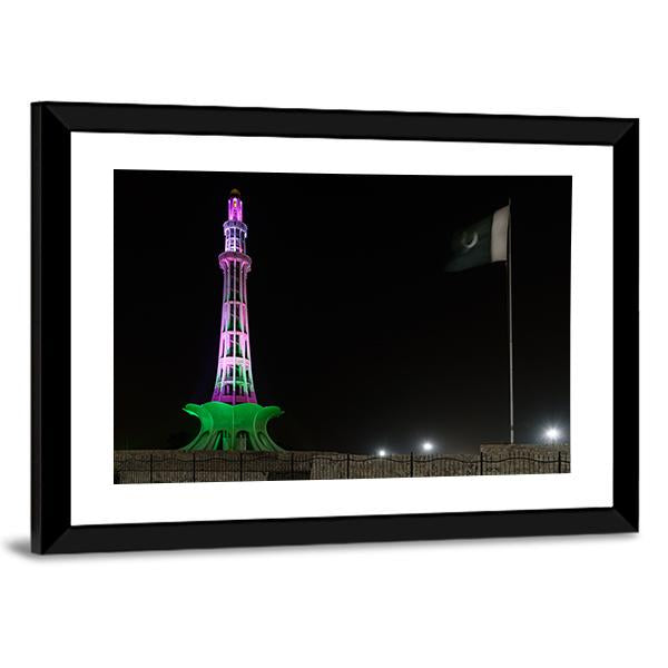 Minar-E-Pakistan At Night Canvas Wall Art-5 Horizontal-Gallery Wrap-22" x 12"-Tiaracle