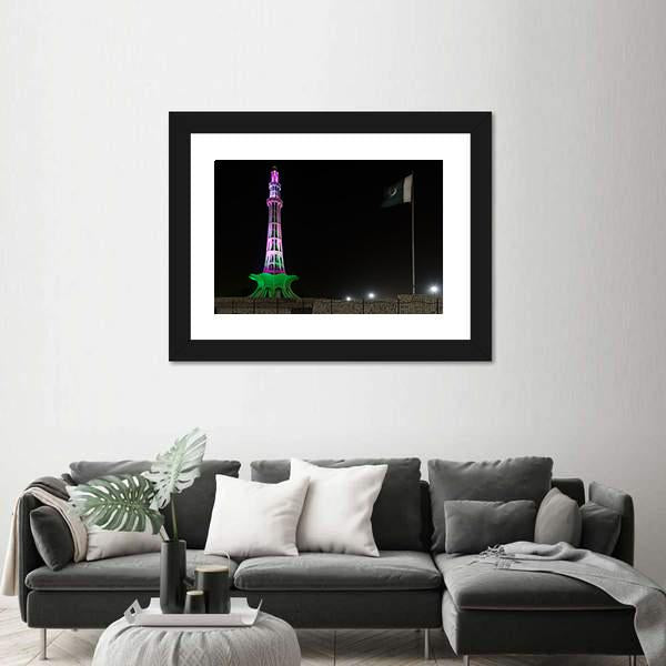 Minar-E-Pakistan At Night Canvas Wall Art-5 Horizontal-Gallery Wrap-22" x 12"-Tiaracle