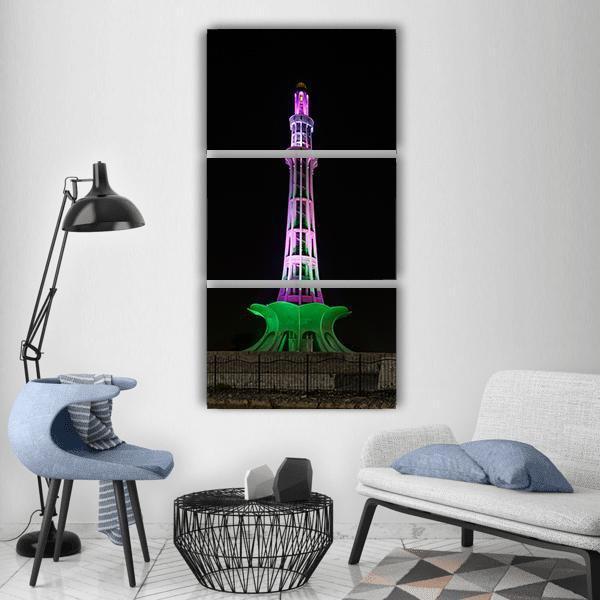 Minar-E-Pakistan At Night Vertical Canvas Wall Art-3 Vertical-Gallery Wrap-12" x 25"-Tiaracle