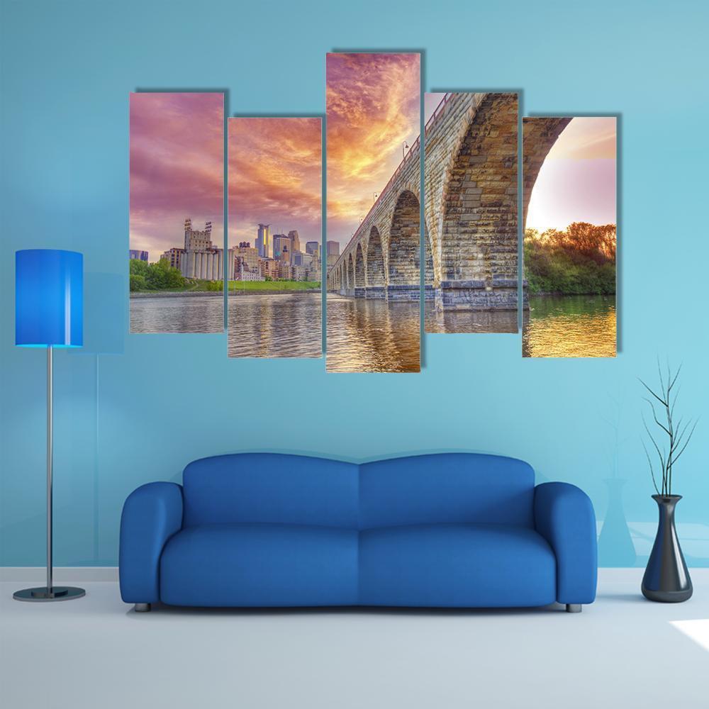 Arch Bridge Minneapolis Canvas Wall Art-5 Pop-Gallery Wrap-47" x 32"-Tiaracle