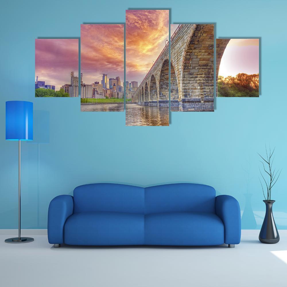 Arch Bridge Minneapolis Canvas Wall Art-5 Star-Gallery Wrap-62" x 32"-Tiaracle