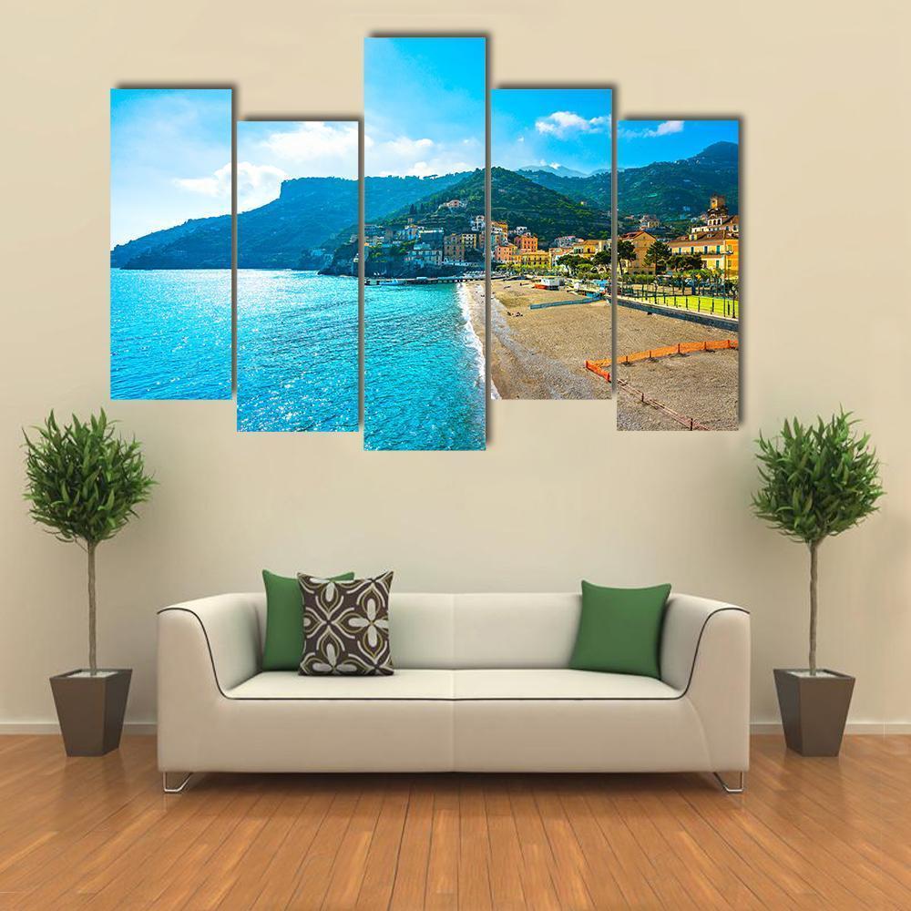 Town In Amalfi Coast Canvas Wall Art-5 Pop-Gallery Wrap-47&quot; x 32&quot;-Tiaracle