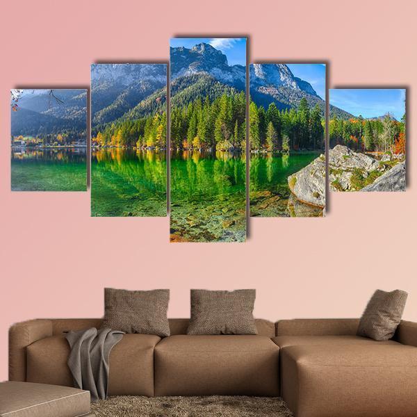 Hintersee Lake In Germany Canvas Wall Art-5 Star-Gallery Wrap-62" x 32"-Tiaracle