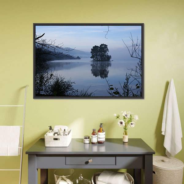 Mist On Loch Tay Canvas Wall Art-1 Piece-Floating Frame-24" x 16"-Tiaracle