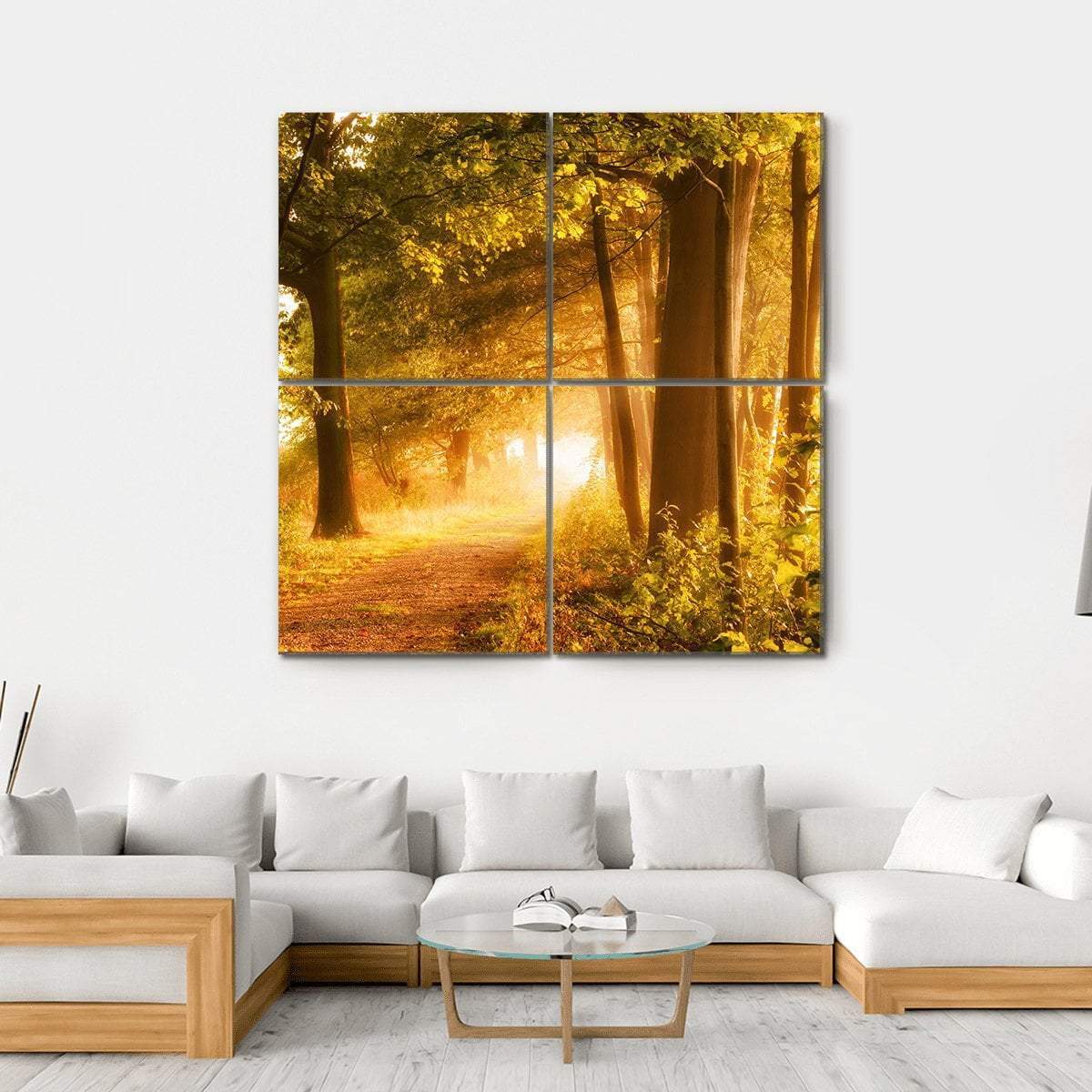 Misty Footpath In Forest Canvas Wall Art-4 Square-Gallery Wrap-17" x 17"-Tiaracle
