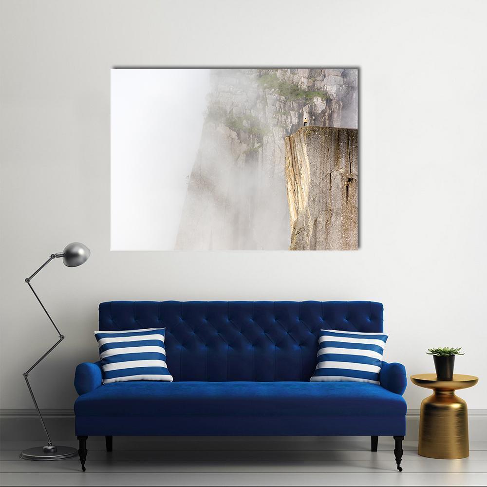 Misty Morning On Preikestolen Canvas Wall Art-1 Piece-Gallery Wrap-48" x 32"-Tiaracle