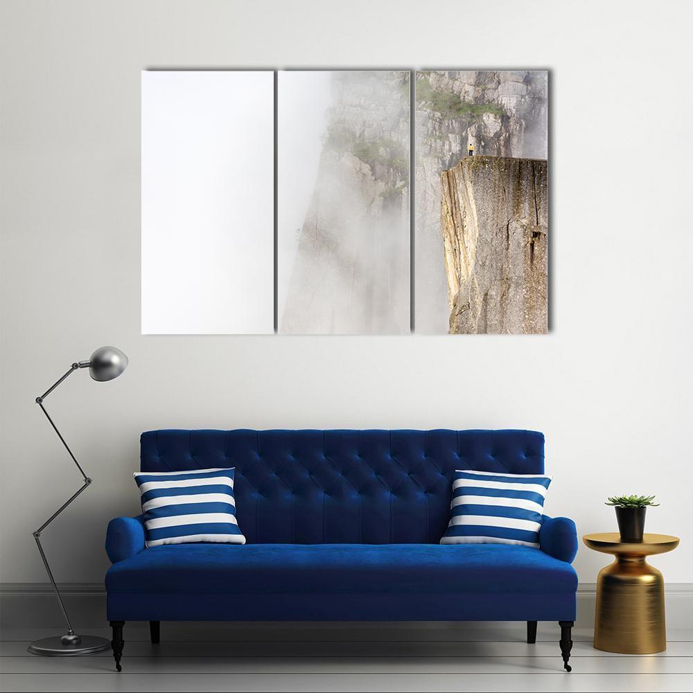 Misty Morning On Preikestolen Canvas Wall Art-3 Horizontal-Gallery Wrap-37" x 24"-Tiaracle