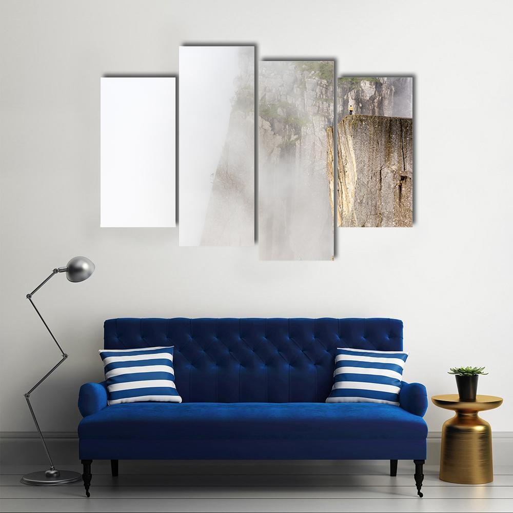 Misty Morning On Preikestolen Canvas Wall Art-4 Pop-Gallery Wrap-50" x 32"-Tiaracle