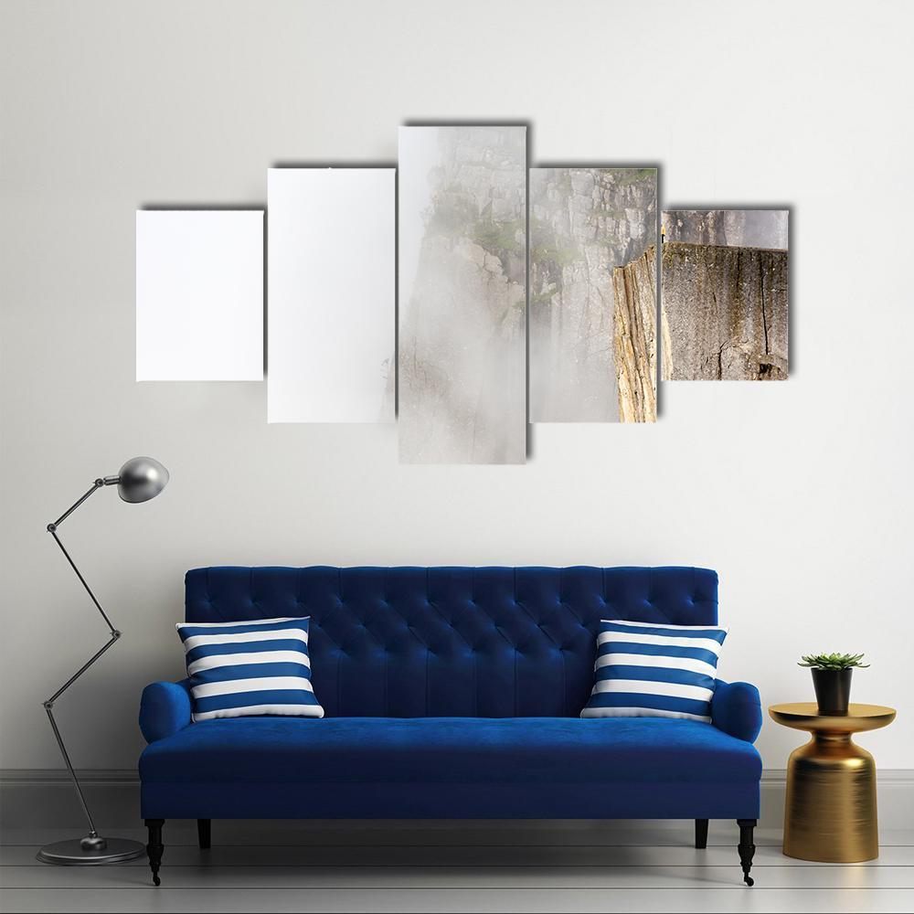 Misty Morning On Preikestolen Canvas Wall Art-5 Star-Gallery Wrap-62" x 32"-Tiaracle