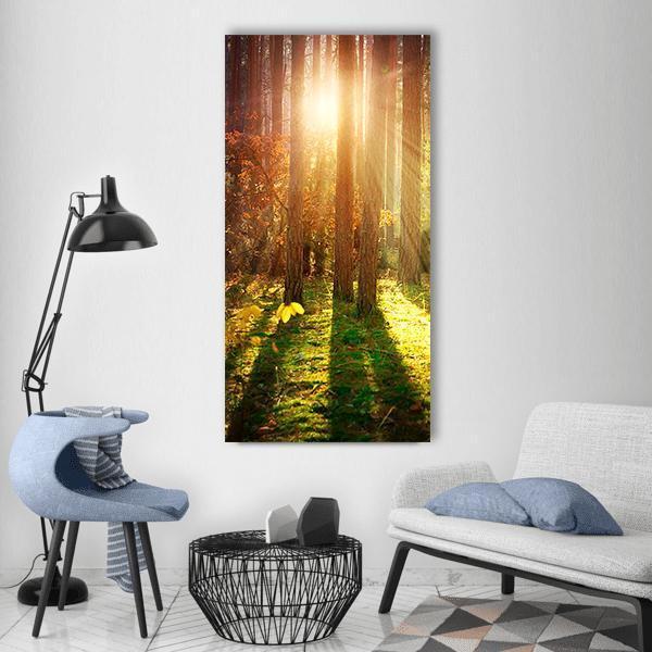 Misty Old Forest Autumn Vertical Canvas Wall Art-3 Vertical-Gallery Wrap-12" x 25"-Tiaracle