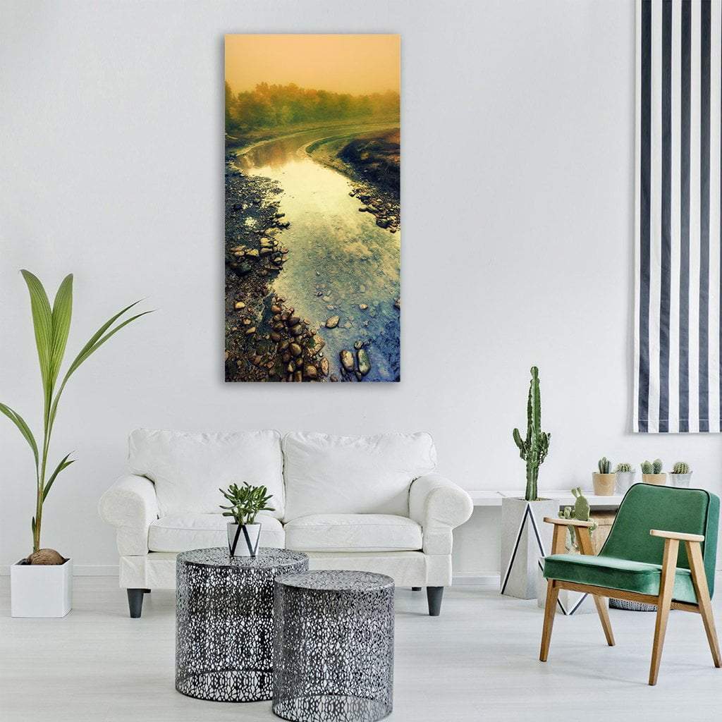 Misty River Landscape Vertical Canvas Wall Art-3 Vertical-Gallery Wrap-12" x 25"-Tiaracle