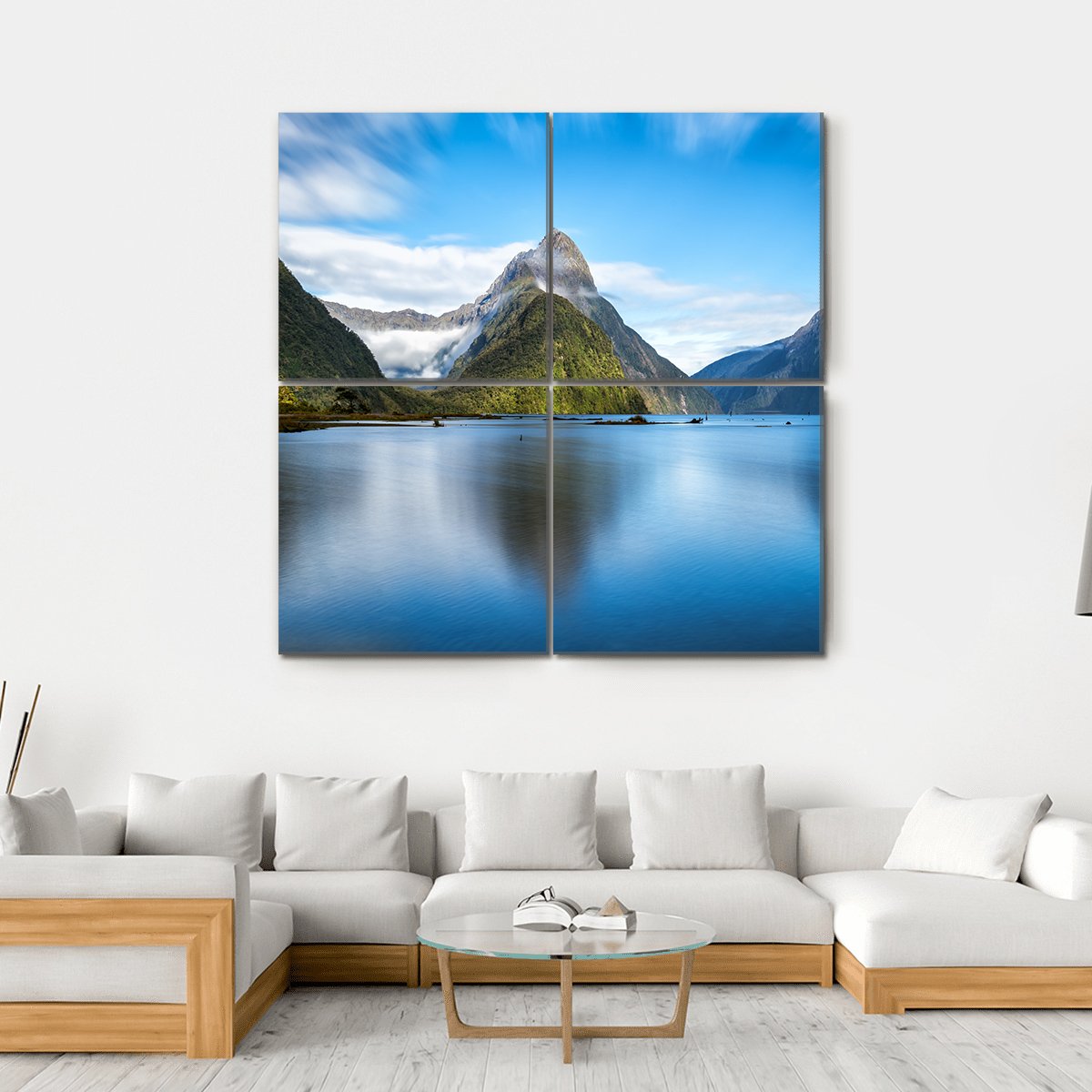 Mitre Peak In New Zealand Canvas Wall Art-4 Square-Gallery Wrap-17" x 17"-Tiaracle