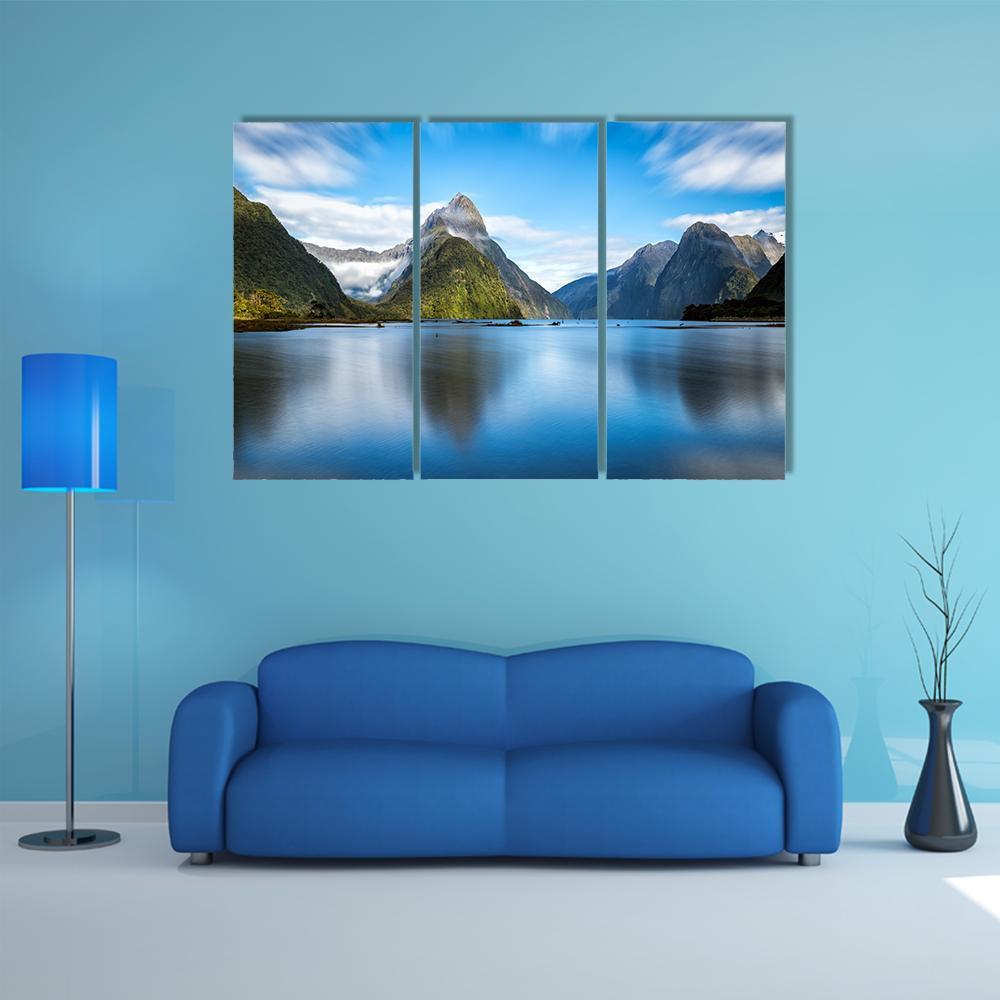 Mitre Peak In New Zealand Canvas Wall Art-5 Pop-Gallery Wrap-47" x 32"-Tiaracle