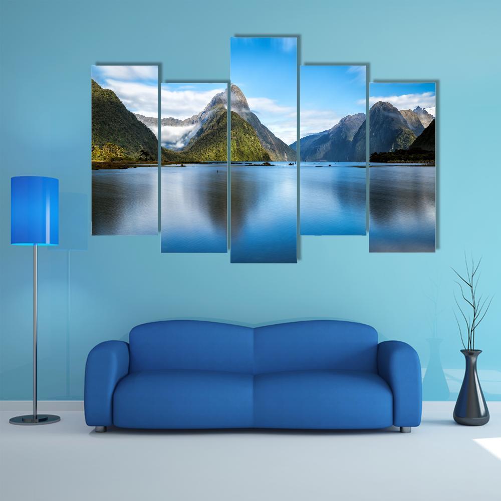 Mitre Peak In New Zealand Canvas Wall Art-5 Pop-Gallery Wrap-47" x 32"-Tiaracle