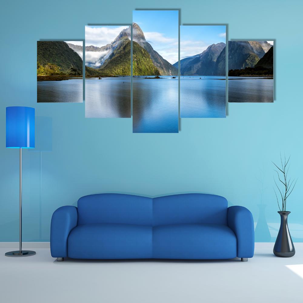 Mitre Peak In New Zealand Canvas Wall Art-5 Star-Gallery Wrap-62" x 32"-Tiaracle