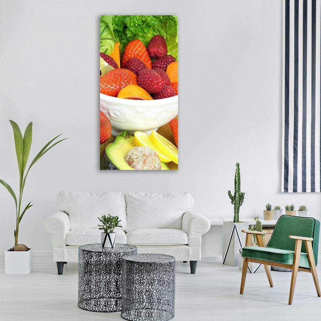 Mix Fruits In Basket Vertical Canvas Wall Art-3 Vertical-Gallery Wrap-12" x 25"-Tiaracle