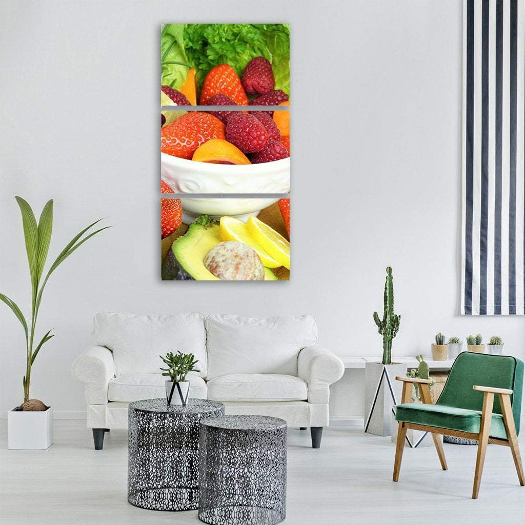 Mix Fruits In Basket Vertical Canvas Wall Art-3 Vertical-Gallery Wrap-12" x 25"-Tiaracle