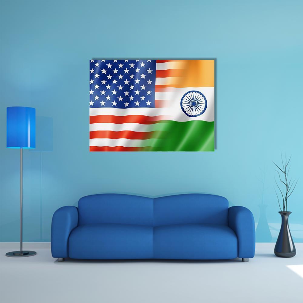 Mixed USA &amp; Indian Flag Canvas Wall Art-1 Piece-Gallery Wrap-48" x 32"-Tiaracle