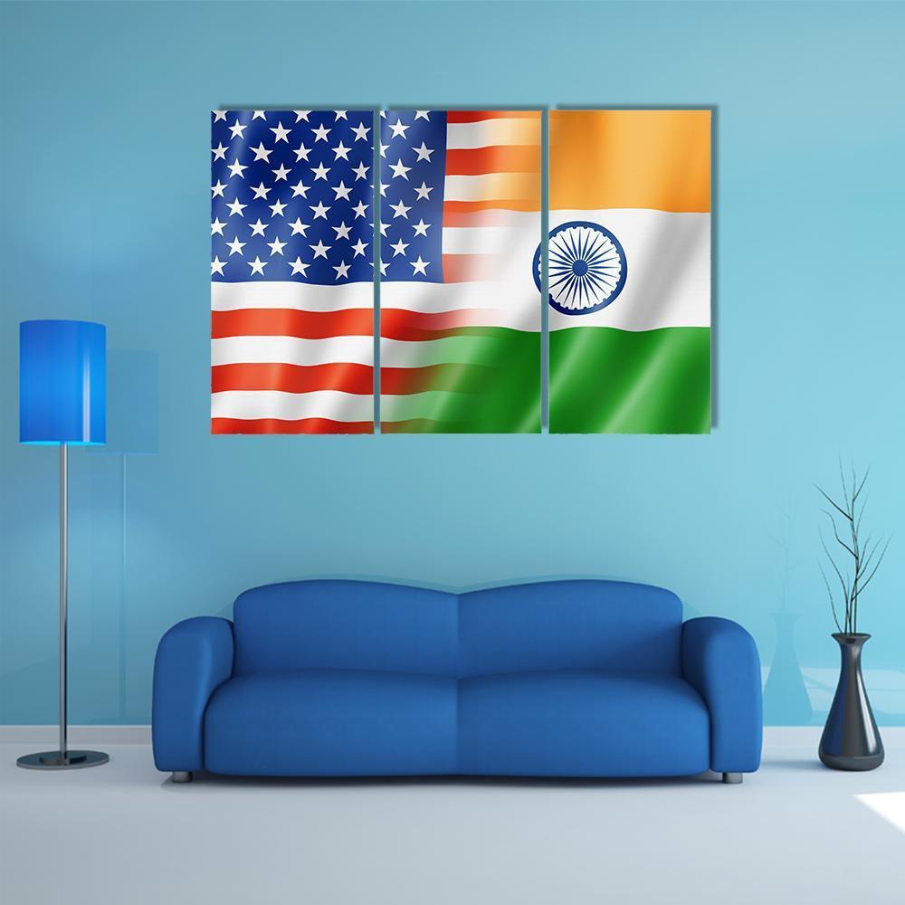 Mixed USA &amp; Indian Flag Canvas Wall Art-3 Horizontal-Gallery Wrap-37" x 24"-Tiaracle