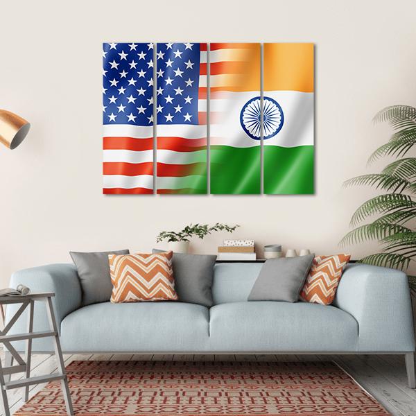 Mixed USA & Indian Flag Canvas Wall Art-4 Horizontal-Gallery Wrap-34" x 24"-Tiaracle