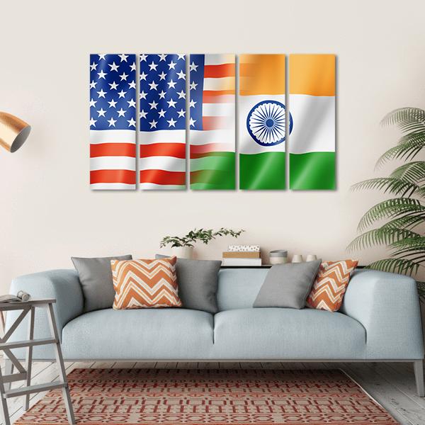 Mixed USA &amp; Indian Flag Canvas Wall Art-5 Horizontal-Gallery Wrap-22" x 12"-Tiaracle