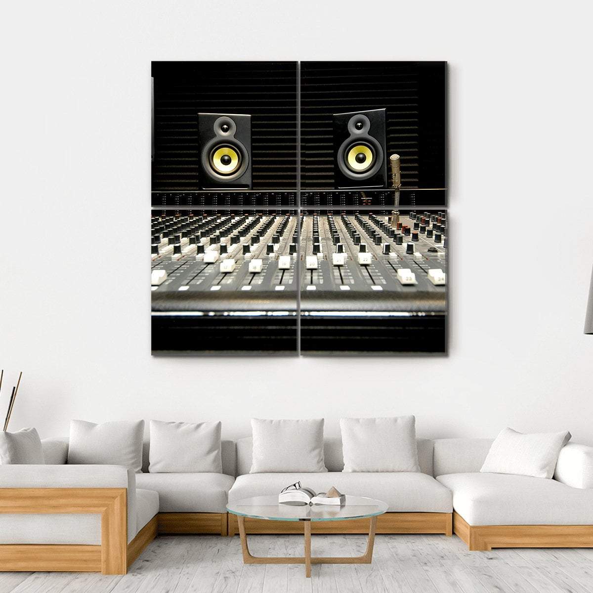 Mixing Desk With Speakers Canvas Wall Art-4 Square-Gallery Wrap-17" x 17"-Tiaracle