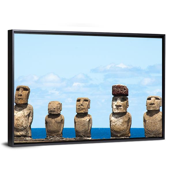 Moais In Ahu Tongariki Canvas Wall Art-5 Horizontal-Gallery Wrap-22" x 12"-Tiaracle