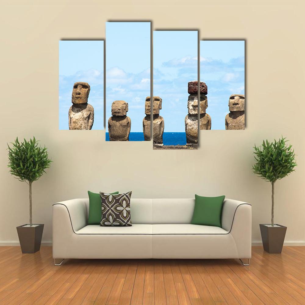 Moais In Ahu Tongariki Canvas Wall Art-4 Pop-Gallery Wrap-50" x 32"-Tiaracle