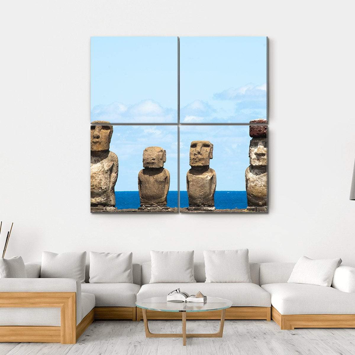 Moais In Ahu Tongariki Canvas Wall Art-4 Square-Gallery Wrap-17" x 17"-Tiaracle