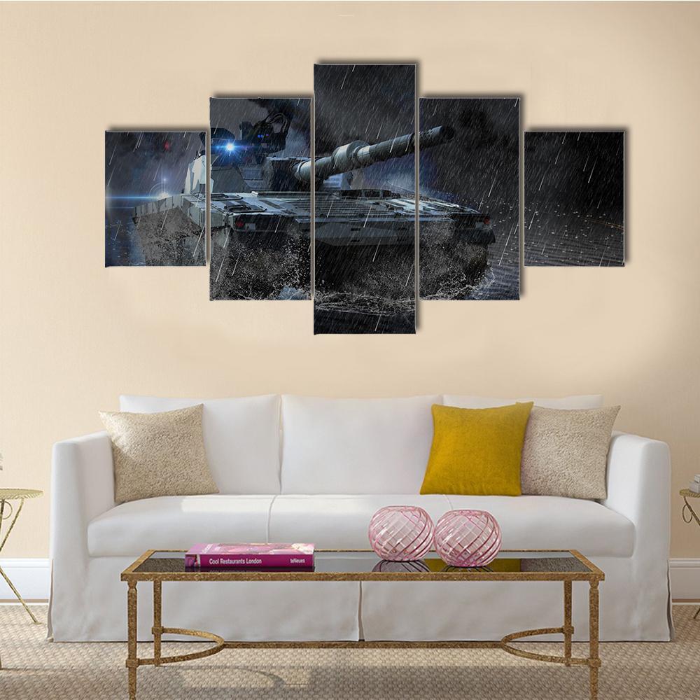 Modern Battle Tank Canvas Wall Art-5 Star-Gallery Wrap-62" x 32"-Tiaracle