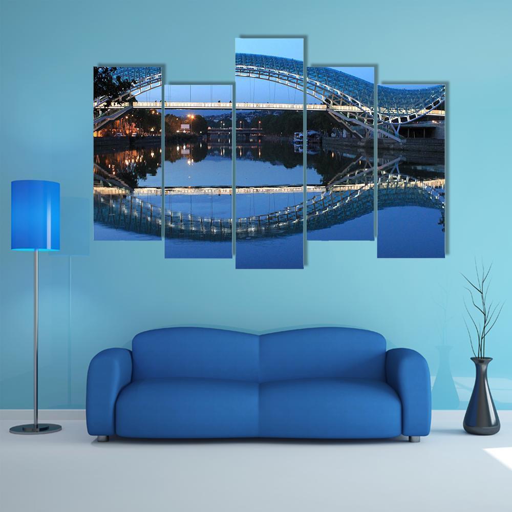 Modern Bridge In Tbilisi Canvas Wall Art-5 Pop-Gallery Wrap-47" x 32"-Tiaracle