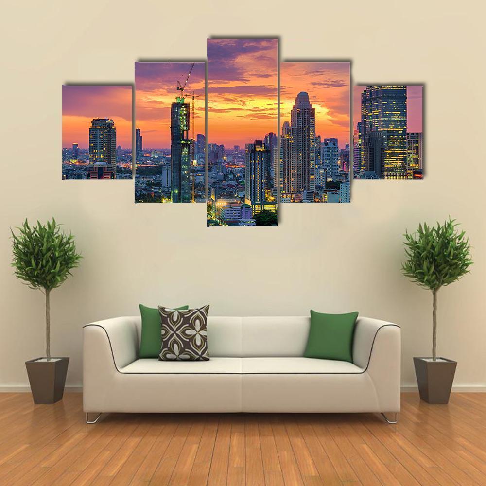 Modern Building Bangkok Canvas Wall Art-5 Pop-Gallery Wrap-47" x 32"-Tiaracle