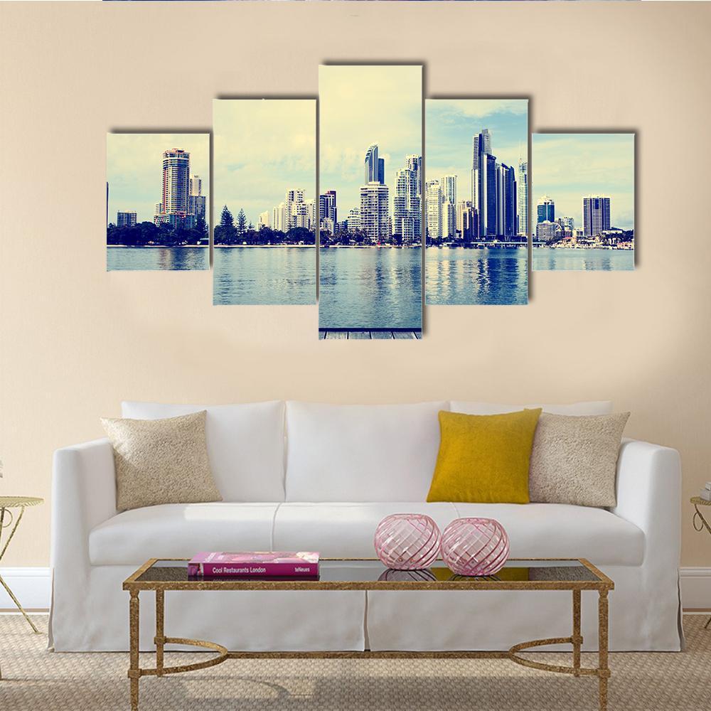 Modern Buildings Of Gold Coast Canvas Wall Art-5 Star-Gallery Wrap-62" x 32"-Tiaracle