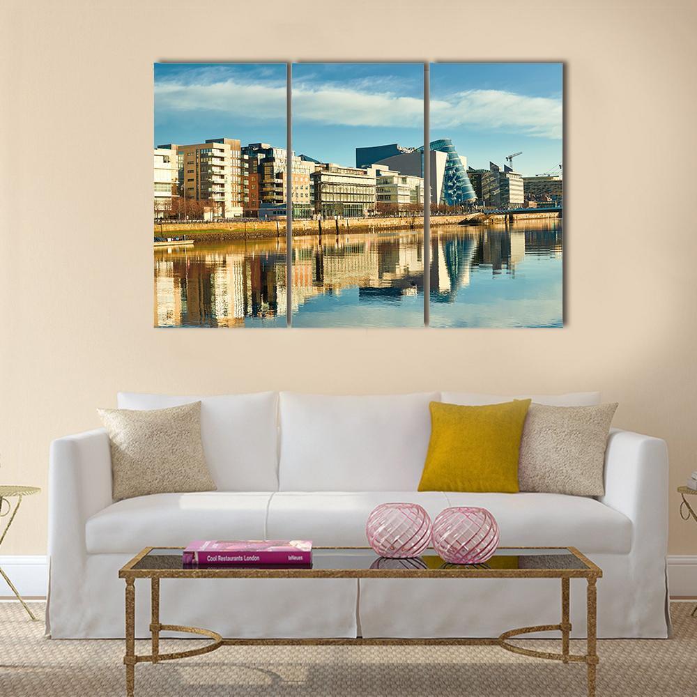 Buildings On Liffey River Canvas Wall Art-3 Horizontal-Gallery Wrap-37" x 24"-Tiaracle