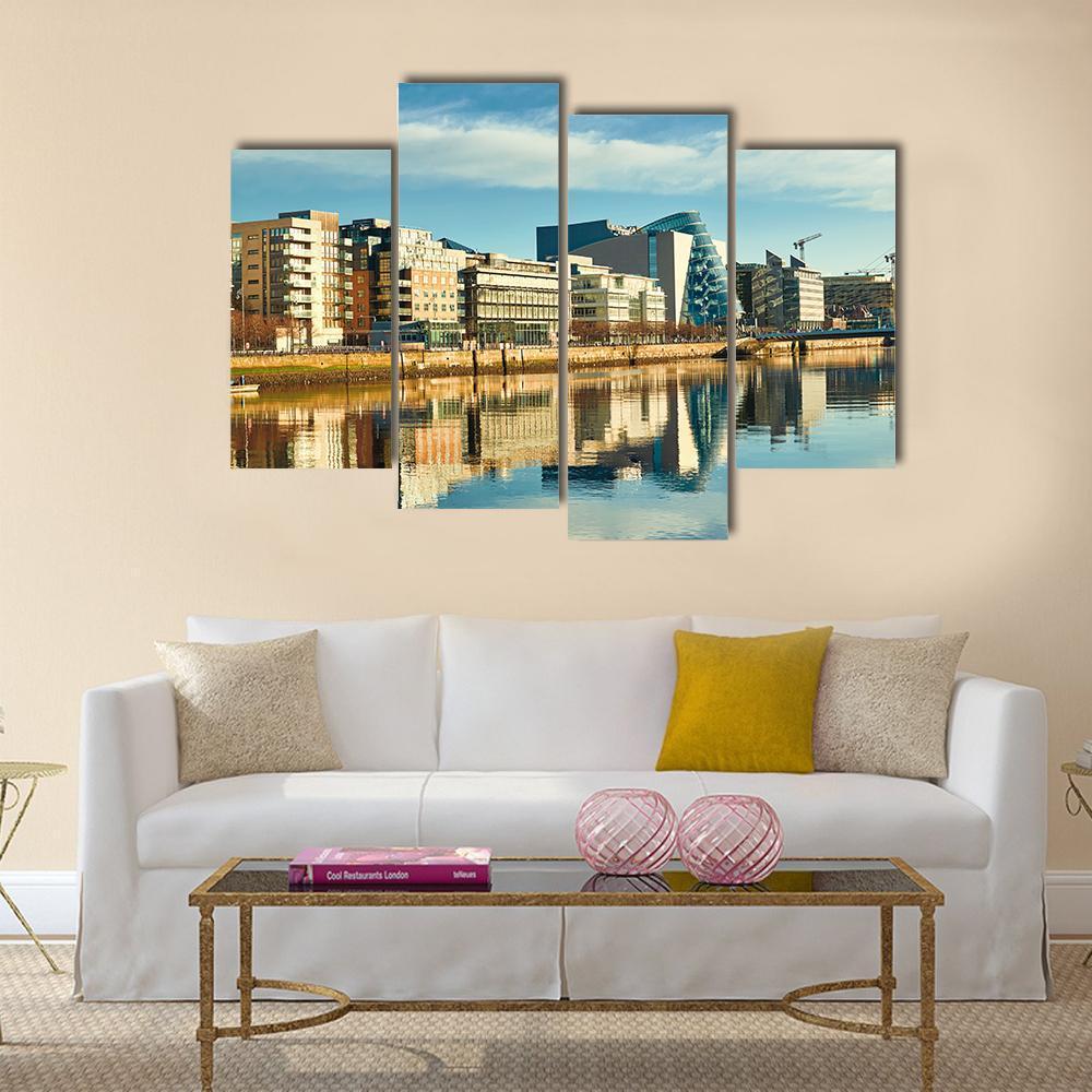 Buildings On Liffey River Canvas Wall Art-4 Pop-Gallery Wrap-50" x 32"-Tiaracle