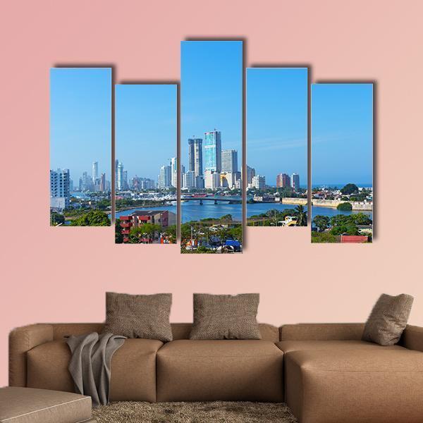 Modern Development In Cartagena Canvas Wall Art-5 Pop-Gallery Wrap-47" x 32"-Tiaracle