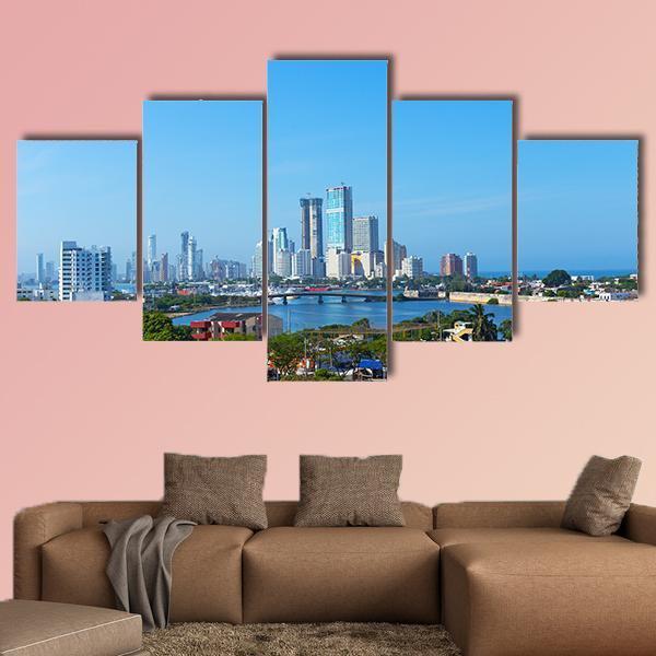 Modern Development In Cartagena Canvas Wall Art-5 Star-Gallery Wrap-62" x 32"-Tiaracle