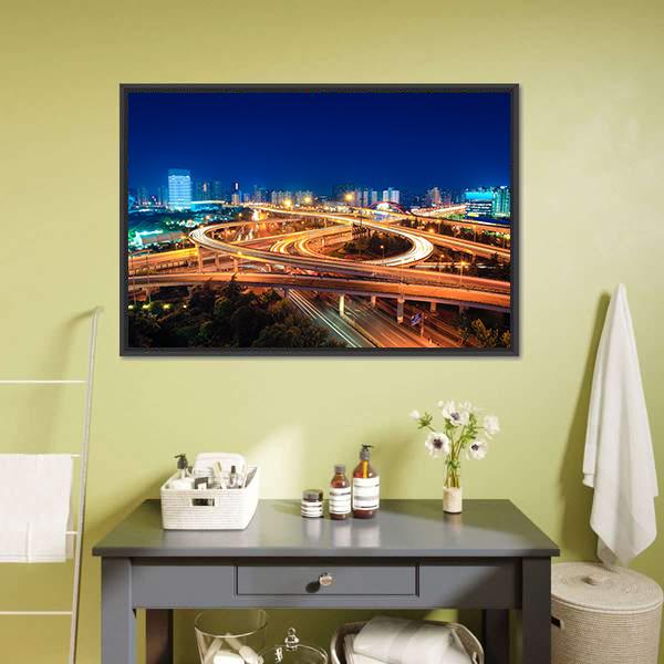 Modern Highways At Night Canvas Wall Art-5 Horizontal-Gallery Wrap-22" x 12"-Tiaracle
