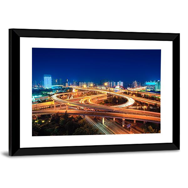 Modern Highways At Night Canvas Wall Art-5 Horizontal-Gallery Wrap-22" x 12"-Tiaracle