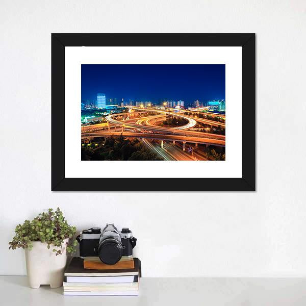 Modern Highways At Night Canvas Wall Art-5 Horizontal-Gallery Wrap-22" x 12"-Tiaracle